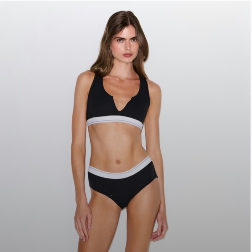 SKIMS 2 PIECE SET Cotton Rib Splitneck Bralette & Hipster NWT